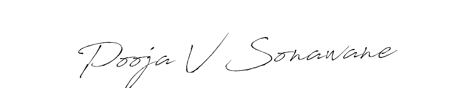 The best way (Antro_Vectra) to make a short signature is to pick only two or three words in your name. The name Pooja V Sonawane include a total of six letters. For converting this name. Pooja V Sonawane signature style 6 images and pictures png