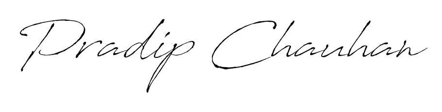 Discover how Pradip Chauhan looks in an executive cursive font (Antro_Vectra). Perfect for legal documents, invoices, and certificates. Pradip Chauhan signature style 6 images and pictures png