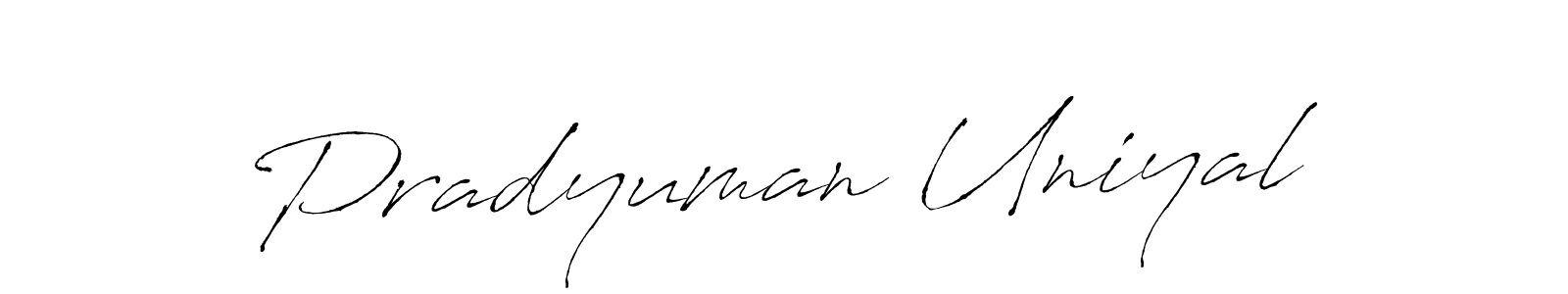 Also we have Pradyuman Uniyal name is the best signature style. Create professional handwritten signature collection using Antro_Vectra autograph style. Pradyuman Uniyal signature style 6 images and pictures png