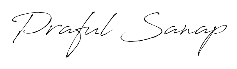 A sleek calligraphic signature for name Praful Sanap utilizing Antro_Vectra styling. Great for adding personal signatures to photos and art. Praful Sanap signature style 6 images and pictures png