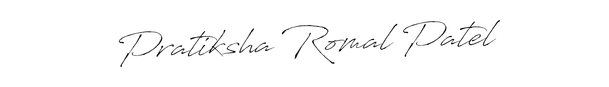Antro_Vectra is a professional signature style that is perfect for those who want to add a touch of class to their signature. It is also a great choice for those who want to make their signature more unique. Get Pratiksha Romal Patel name to fancy signature for free. Pratiksha Romal Patel signature style 6 images and pictures png