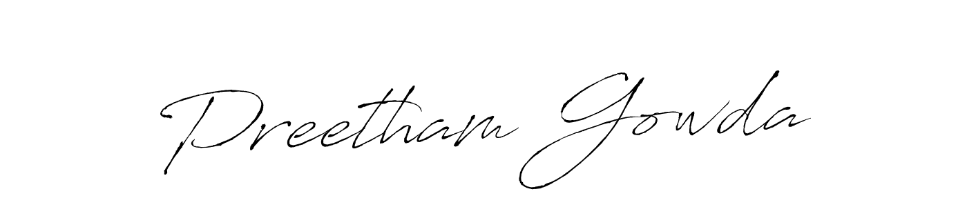 The best way (Antro_Vectra) to make a short signature is to pick only two or three words in your name. The name Preetham Gowda include a total of six letters. For converting this name. Preetham Gowda signature style 6 images and pictures png