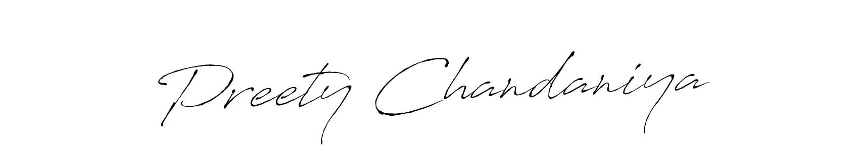How to make Preety Chandaniya name signature. Use Antro_Vectra style for creating short signs online. This is the latest handwritten sign. Preety Chandaniya signature style 6 images and pictures png