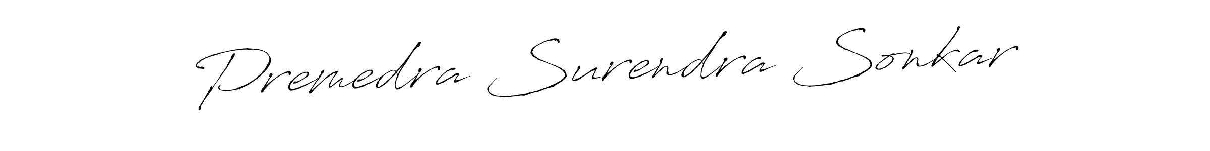How to make Premedra Surendra Sonkar name signature. Use Antro_Vectra style for creating short signs online. This is the latest handwritten sign. Premedra Surendra Sonkar signature style 6 images and pictures png