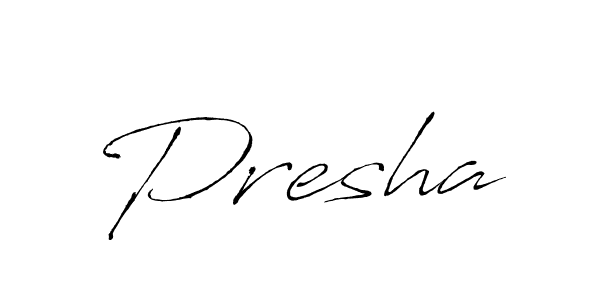 Design your own signature with our free online signature maker. With this signature software, you can create a handwritten (Antro_Vectra) signature for name Presha. Presha signature style 6 images and pictures png
