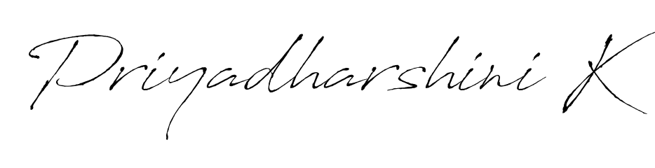 Create an unforgettable impression when signing with Priyadharshini K name styled in Antro_Vectra typography. 100% free online generator. Priyadharshini K signature style 6 images and pictures png
