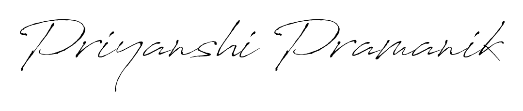 The Antro_Vectra handwriting style adds charm and authenticity to name Priyanshi Pramanik. A wonderful choice for personal thank-you notes. Priyanshi Pramanik signature style 6 images and pictures png