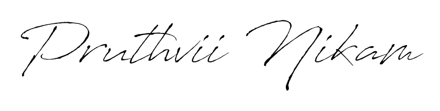 The Antro_Vectra typeface gives name Pruthvii Nikam a refined look. Suitable for certificates, diplomas, and official verification. Pruthvii Nikam signature style 6 images and pictures png