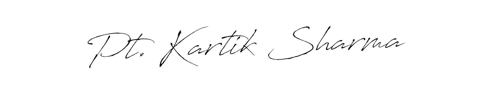 The best way (Antro_Vectra) to make a short signature is to pick only two or three words in your name. The name Pt. Kartik Sharma include a total of six letters. For converting this name. Pt. Kartik Sharma signature style 6 images and pictures png