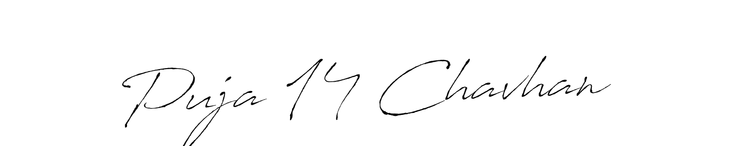 How to make Puja 14 Chavhan name signature. Use Antro_Vectra style for creating short signs online. This is the latest handwritten sign. Puja 14 Chavhan signature style 6 images and pictures png