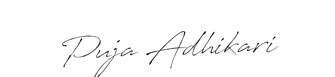 How to make Puja Adhikari name signature. Use Antro_Vectra style for creating short signs online. This is the latest handwritten sign. Puja Adhikari signature style 6 images and pictures png