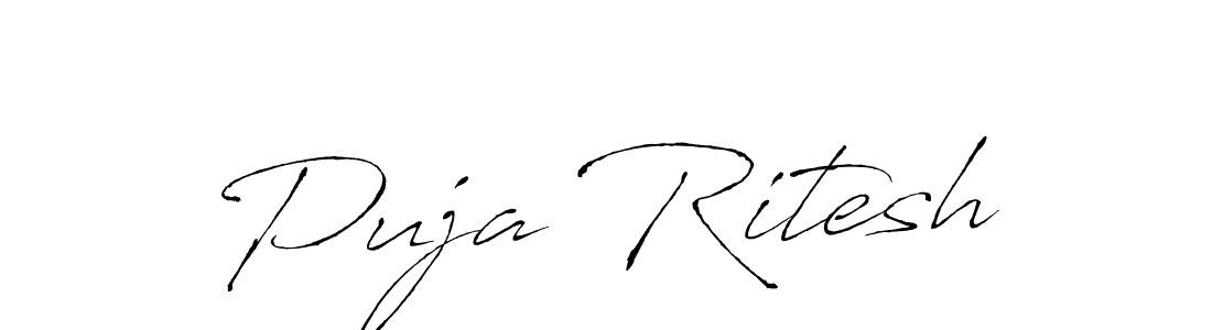 How to make Puja Ritesh name signature. Use Antro_Vectra style for creating short signs online. This is the latest handwritten sign. Puja Ritesh signature style 6 images and pictures png