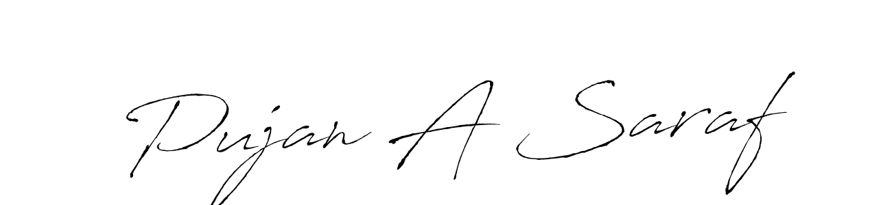 The best way (Antro_Vectra) to make a short signature is to pick only two or three words in your name. The name Pujan A Saraf include a total of six letters. For converting this name. Pujan A Saraf signature style 6 images and pictures png