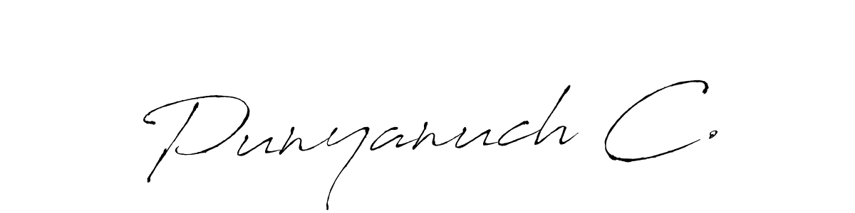 How to make Punyanuch C. name signature. Use Antro_Vectra style for creating short signs online. This is the latest handwritten sign. Punyanuch C. signature style 6 images and pictures png