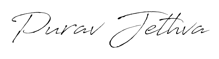 A timeless handwritten aesthetic for Purav Jethva. The Antro_Vectra font gives your signature a handcrafted feel with natural curves. Purav Jethva signature style 6 images and pictures png