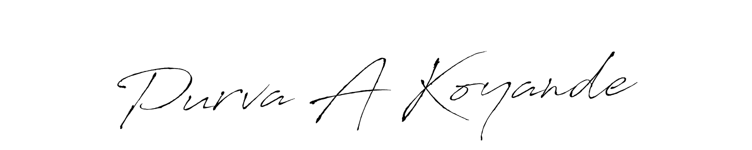 How to make Purva A Koyande name signature. Use Antro_Vectra style for creating short signs online. This is the latest handwritten sign. Purva A Koyande signature style 6 images and pictures png