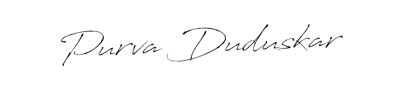 How to make Purva Duduskar name signature. Use Antro_Vectra style for creating short signs online. This is the latest handwritten sign. Purva Duduskar signature style 6 images and pictures png