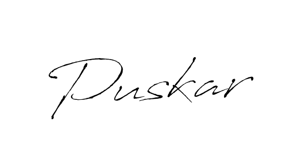 Make a beautiful signature design for name Puskar. With this signature (Antro_Vectra) style, you can create a handwritten signature for free. Puskar signature style 6 images and pictures png