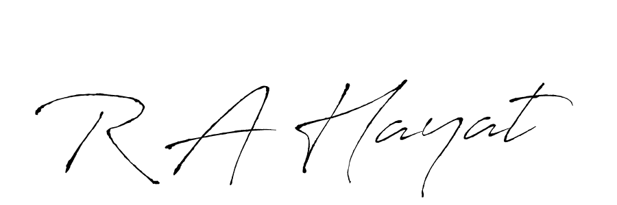 The best way (Antro_Vectra) to make a short signature is to pick only two or three words in your name. The name R A Hayat include a total of six letters. For converting this name. R A Hayat signature style 6 images and pictures png