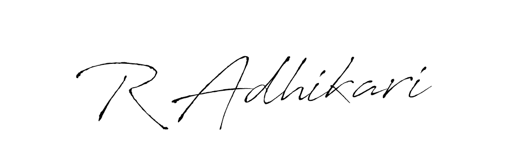 How to make R Adhikari name signature. Use Antro_Vectra style for creating short signs online. This is the latest handwritten sign. R Adhikari signature style 6 images and pictures png