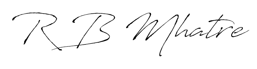 The Antro_Vectra handwriting style adds charm and authenticity to name R B Mhatre. A wonderful choice for personal thank-you notes. R B Mhatre signature style 6 images and pictures png