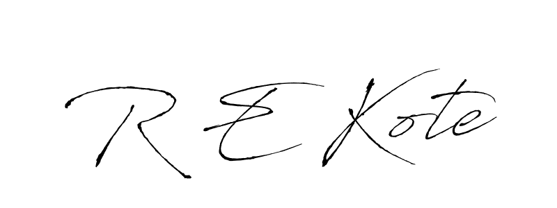 The best way (Antro_Vectra) to make a short signature is to pick only two or three words in your name. The name R E Kote include a total of six letters. For converting this name. R E Kote signature style 6 images and pictures png