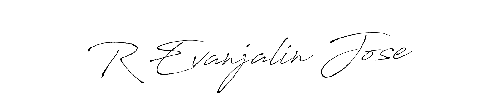 The best way (Antro_Vectra) to make a short signature is to pick only two or three words in your name. The name R Evanjalin Jose include a total of six letters. For converting this name. R Evanjalin Jose signature style 6 images and pictures png