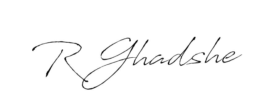 if you are searching for the best signature style for your name R Ghadshe. so please give up your signature search. here we have designed multiple signature styles  using Antro_Vectra. R Ghadshe signature style 6 images and pictures png