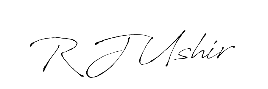 The best way (Antro_Vectra) to make a short signature is to pick only two or three words in your name. The name R J Ushir include a total of six letters. For converting this name. R J Ushir signature style 6 images and pictures png