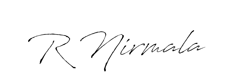 The best way (Antro_Vectra) to make a short signature is to pick only two or three words in your name. The name R Nirmala include a total of six letters. For converting this name. R Nirmala signature style 6 images and pictures png