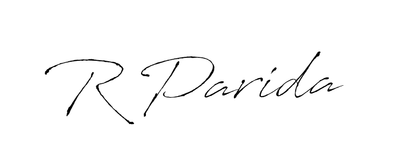 if you are searching for the best signature style for your name R Parida. so please give up your signature search. here we have designed multiple signature styles  using Antro_Vectra. R Parida signature style 6 images and pictures png