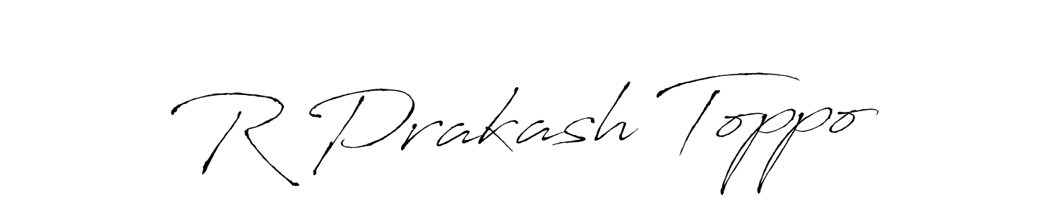 The best way (Antro_Vectra) to make a short signature is to pick only two or three words in your name. The name R Prakash Toppo include a total of six letters. For converting this name. R Prakash Toppo signature style 6 images and pictures png