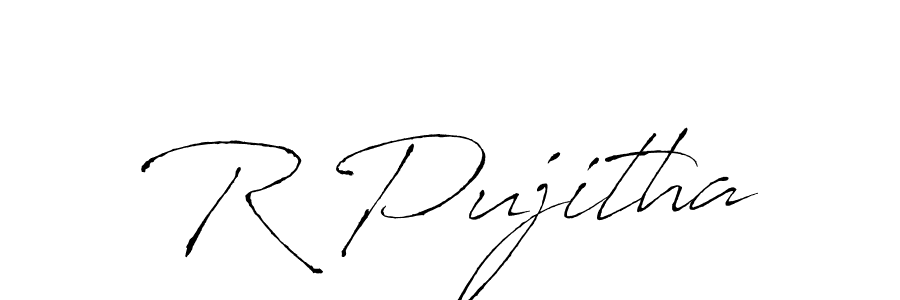 How to make R Pujitha name signature. Use Antro_Vectra style for creating short signs online. This is the latest handwritten sign. R Pujitha signature style 6 images and pictures png