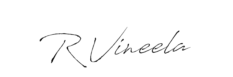 The best way (Antro_Vectra) to make a short signature is to pick only two or three words in your name. The name R Vineela include a total of six letters. For converting this name. R Vineela signature style 6 images and pictures png