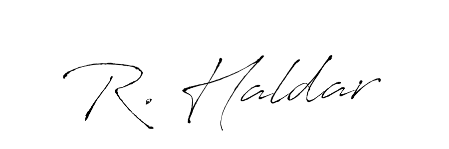 Design your own signature with our free online signature maker. With this signature software, you can create a handwritten (Antro_Vectra) signature for name R. Haldar. R. Haldar signature style 6 images and pictures png