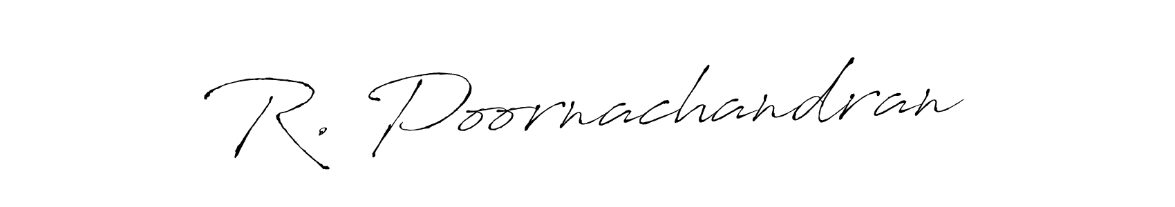 if you are searching for the best signature style for your name R. Poornachandran. so please give up your signature search. here we have designed multiple signature styles  using Antro_Vectra. R. Poornachandran signature style 6 images and pictures png