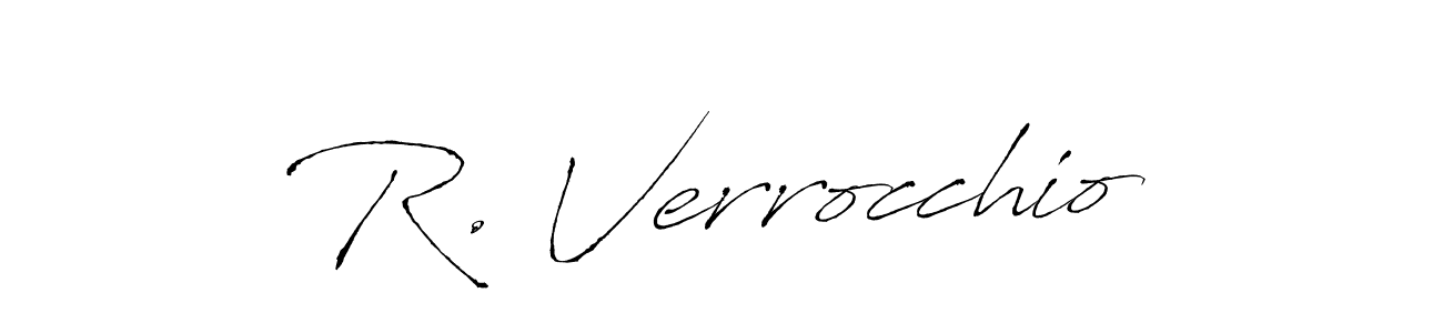 How to make R. Verrocchio name signature. Use Antro_Vectra style for creating short signs online. This is the latest handwritten sign. R. Verrocchio signature style 6 images and pictures png