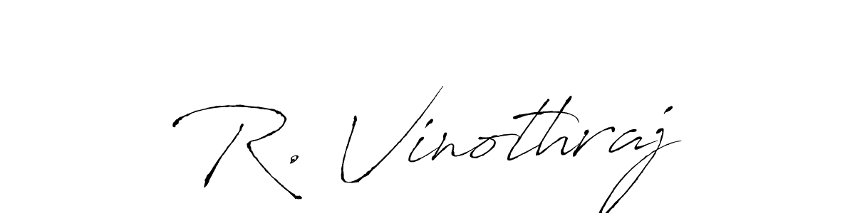 How to make R. Vinothraj name signature. Use Antro_Vectra style for creating short signs online. This is the latest handwritten sign. R. Vinothraj signature style 6 images and pictures png
