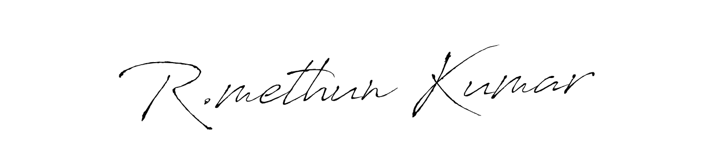 The best way (Antro_Vectra) to make a short signature is to pick only two or three words in your name. The name R.methun Kumar include a total of six letters. For converting this name. R.methun Kumar signature style 6 images and pictures png