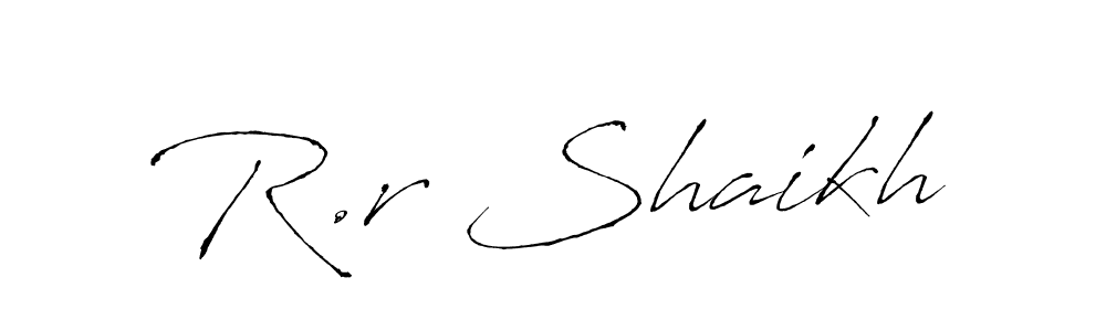 The best way (Antro_Vectra) to make a short signature is to pick only two or three words in your name. The name R.r Shaikh include a total of six letters. For converting this name. R.r Shaikh signature style 6 images and pictures png