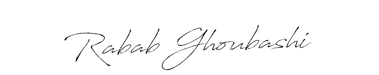 Antro_Vectra is a professional signature style that is perfect for those who want to add a touch of class to their signature. It is also a great choice for those who want to make their signature more unique. Get Rabab Ghoubashi name to fancy signature for free. Rabab Ghoubashi signature style 6 images and pictures png
