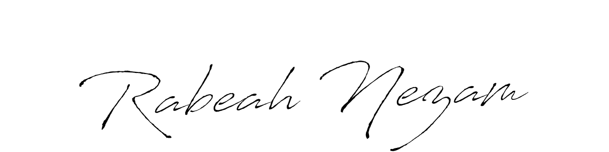 The best way (Antro_Vectra) to make a short signature is to pick only two or three words in your name. The name Rabeah Nezam include a total of six letters. For converting this name. Rabeah Nezam signature style 6 images and pictures png