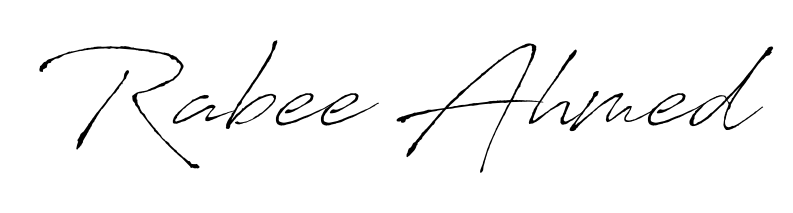 Discover how Rabee Ahmed looks in an executive cursive font (Antro_Vectra). Perfect for legal documents, invoices, and certificates. Rabee Ahmed signature style 6 images and pictures png