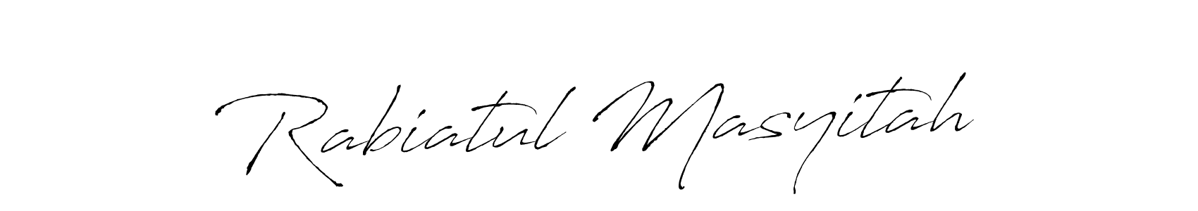 Make a beautiful signature design for name Rabiatul Masyitah. With this signature (Antro_Vectra) style, you can create a handwritten signature for free. Rabiatul Masyitah signature style 6 images and pictures png