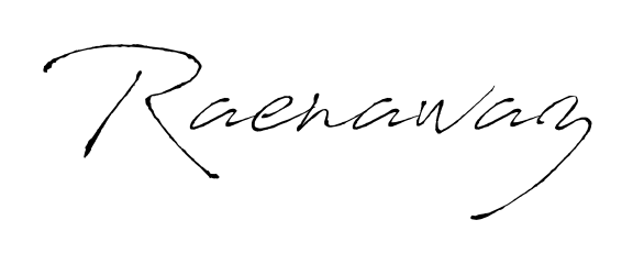 A sleek calligraphic signature for name Raenawaz utilizing Antro_Vectra styling. Great for adding personal signatures to photos and art. Raenawaz signature style 6 images and pictures png