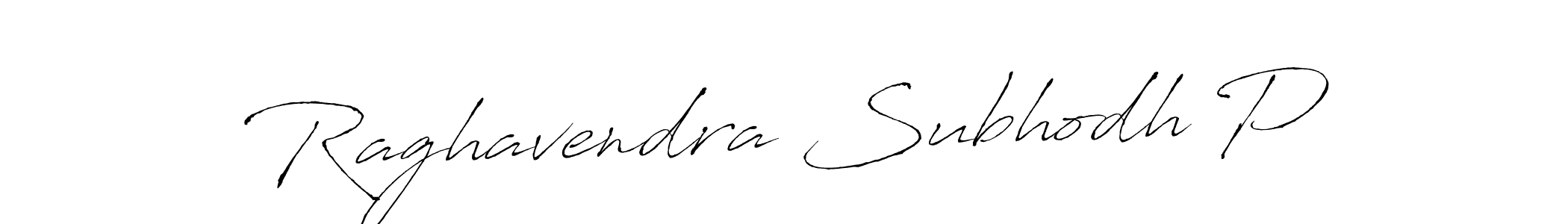 The best way (Antro_Vectra) to make a short signature is to pick only two or three words in your name. The name Raghavendra Subhodh P include a total of six letters. For converting this name. Raghavendra Subhodh P signature style 6 images and pictures png