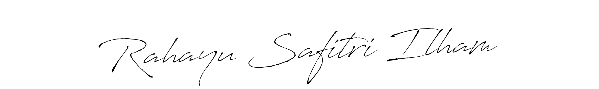 How to make Rahayu Safitri Ilham name signature. Use Antro_Vectra style for creating short signs online. This is the latest handwritten sign. Rahayu Safitri Ilham signature style 6 images and pictures png