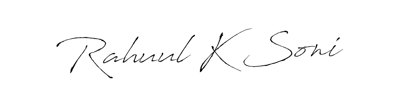 Design your own signature with our free online signature maker. With this signature software, you can create a handwritten (Antro_Vectra) signature for name Rahuul K Soni. Rahuul K Soni signature style 6 images and pictures png