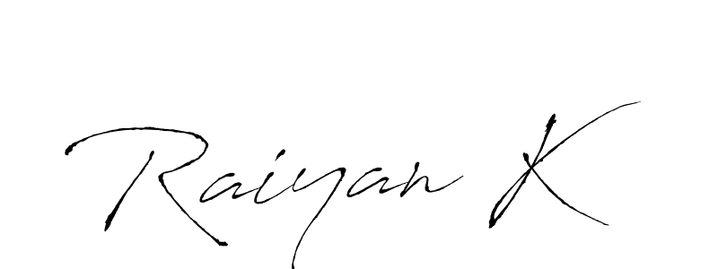 Use a signature maker to create a handwritten signature online. With this signature software, you can design (Antro_Vectra) your own signature for name Raiyan K. Raiyan K signature style 6 images and pictures png