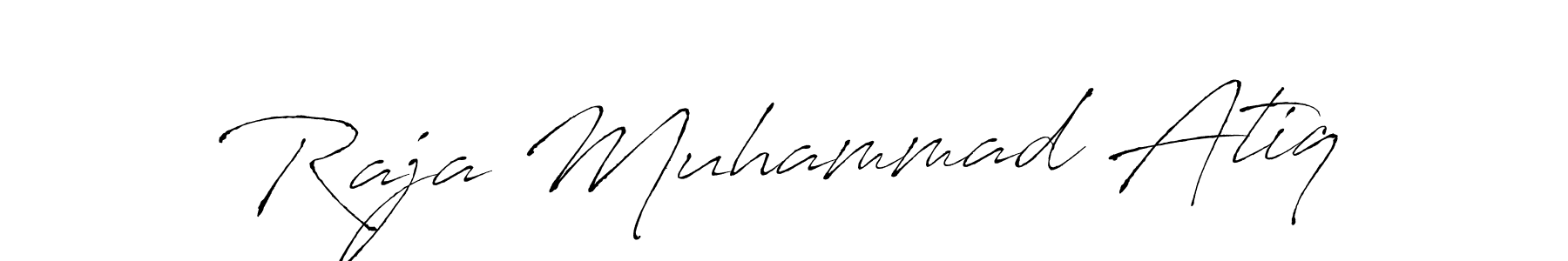 The best way (Antro_Vectra) to make a short signature is to pick only two or three words in your name. The name Raja Muhammad Atiq include a total of six letters. For converting this name. Raja Muhammad Atiq signature style 6 images and pictures png